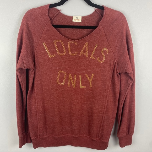 SUNDRY Rust Sequins Locals Only Raw Scoop Neck Sweater Small - Picture 2 of 11
